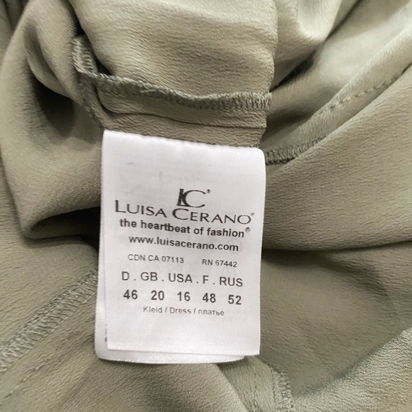 LUISA CERANO MUTED OLIVE GREEN ACETATE SILK BLEND LONG SLEEVE SHIFT DRESS - 16 - Picture 11 of 12